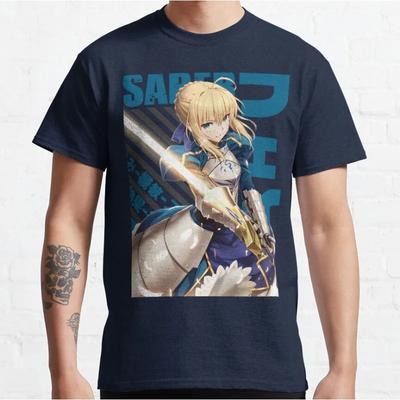 Fate Series Saber (Artoria Pendragon) Excalibur T-Shirt, Unisex Anime Fan Streetwear Tee, 100% Cotton Casual Short Sleeve Top