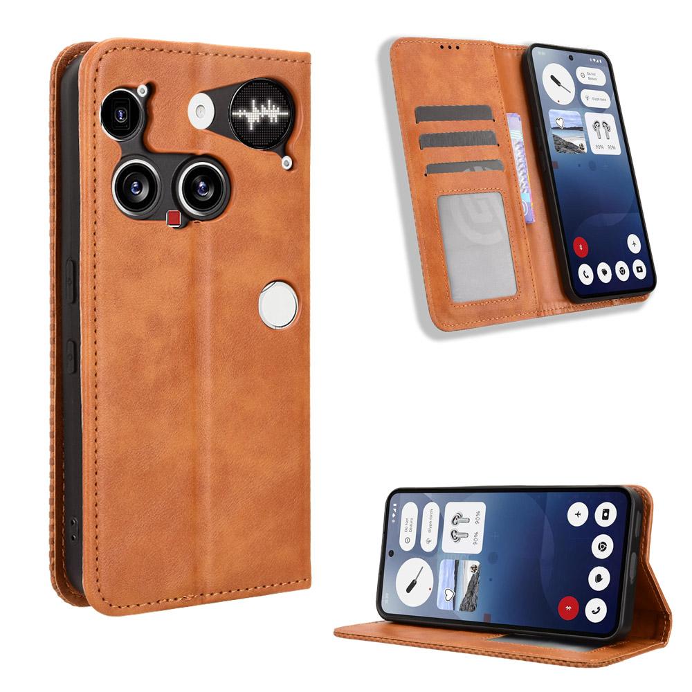 

For Nothing Phone (3) 5G Leather Case Wallet Stand Retro Texture Phone Cover