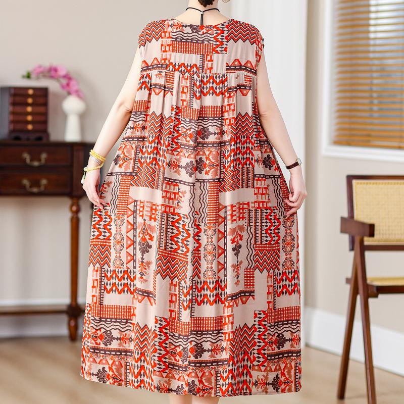 Rochie Vintage Vara Marime Plus Femeie Oversize Largi Fara Maneci Casual Elegant Rochii Lungi