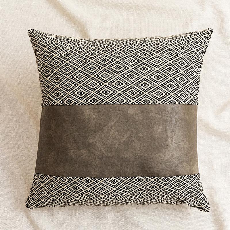 1Pc Cushion Cover 45*45cm Argyle Pattern Pillow Case for Living Room Sofa Home Decoration Decor Lumbar Pillowcase Pu Leather