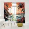 2pcs Coastal Coconut Tree Sunset Landscape Illustration Curtains   Suitable for Decorating Various Rooms