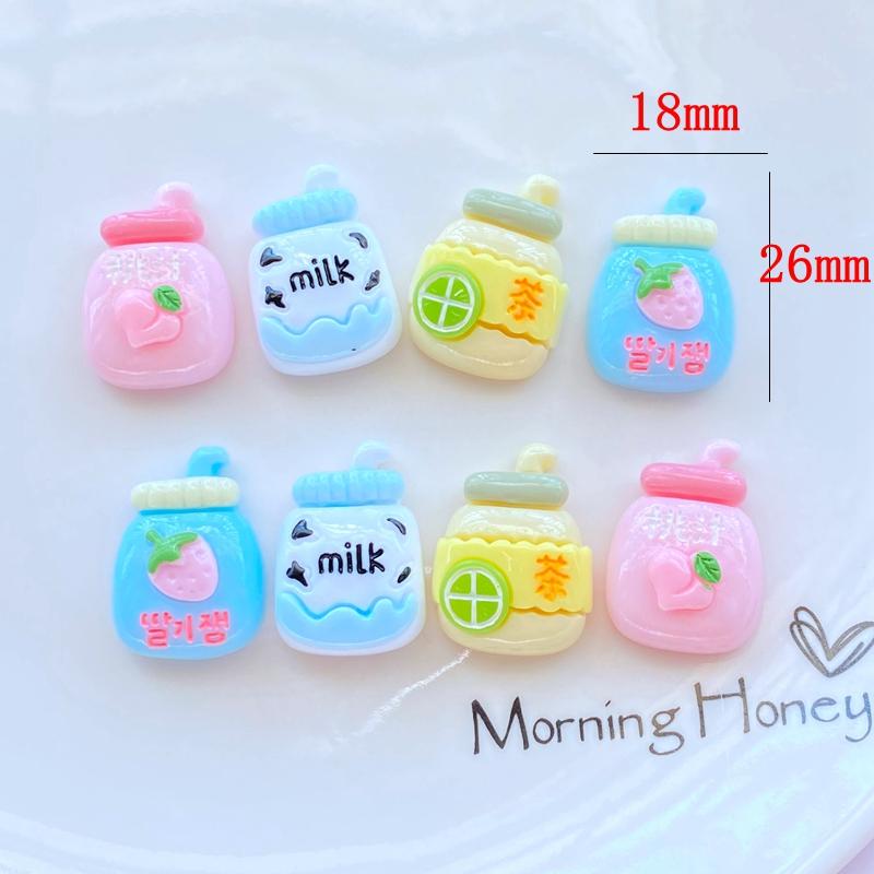 8Pcs New Cute Mini Mixed Fruit Beverage Bottle Flat Back Resin Cabochons Scrapbooking DIY Jewelry Craft Decoration Accessories