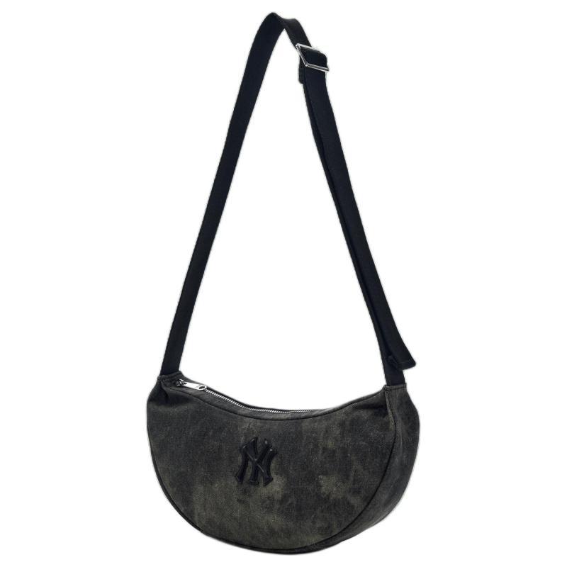 MLB Denim Shoulder Bag Unisex Charcoal Gray/Hemp Sandy Brown Casual