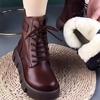 Winter New Warm Velvet Thickened Martin Boots Soft Leather Retro Thick-soled Waterproof Table Large Cotton Boots