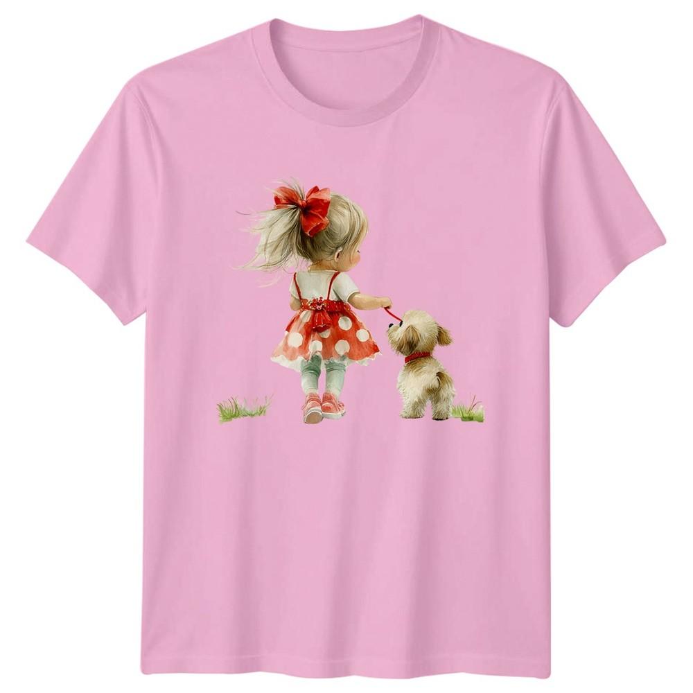 Girl Dog Walking Animal Graphic Tee Unisexs Unisexs Shirt Childrens Pet Lovers