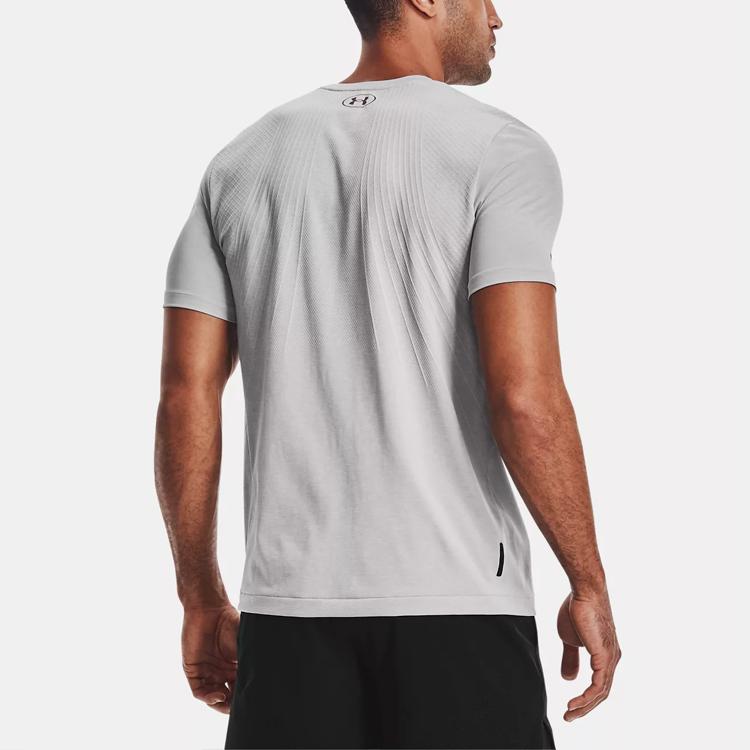 Under Armour Rush Series Solid Color Logo Training Slim Fit Printed T-Shirt Men Tops Halo-Gray 1361130-014