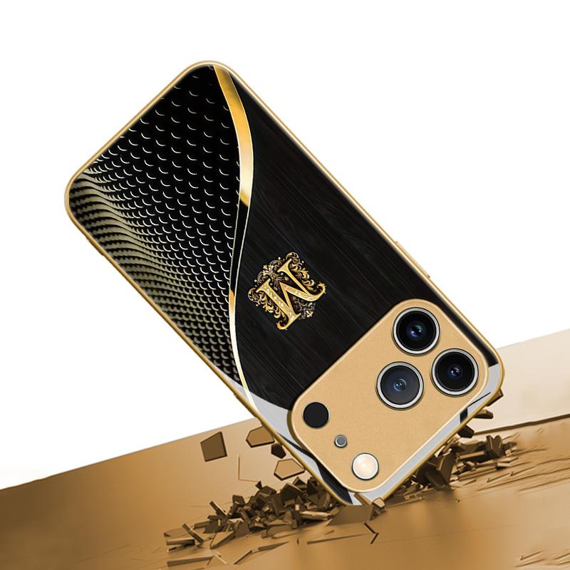 Elegant Gold Initial M Phone Cover fashion phone cases For iphone 17 case Glass Phone Case for iPhone 17 16 15 14 13 pm Pro Plus