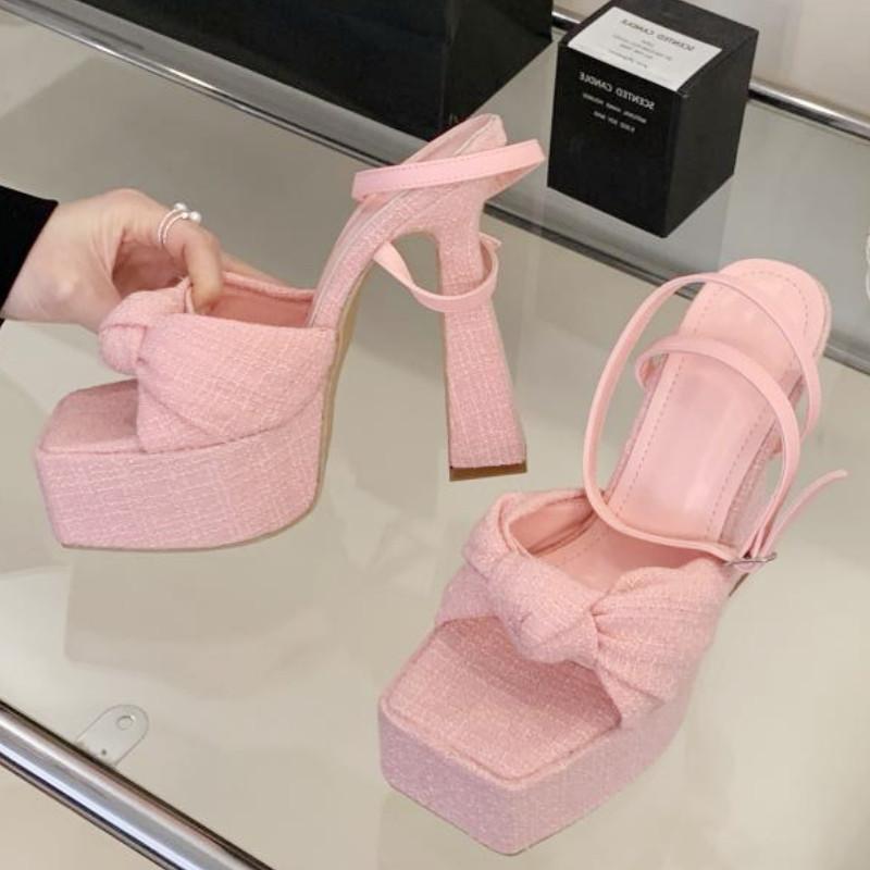 

Fashion Luxury Retro Woven Bow High Heels Ankle Strap Waterproof Platform Super High Heel Women Sandals Fashion Comfortable Slide Sandal 41 розовый