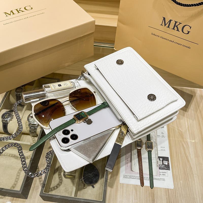 Leather Poplar Forest Small Square Bag, High-end Crocodile Pattern Soft Oblique Straddle Bag, Women's Versatile Shoulder Bag, Commuter Women's Bag