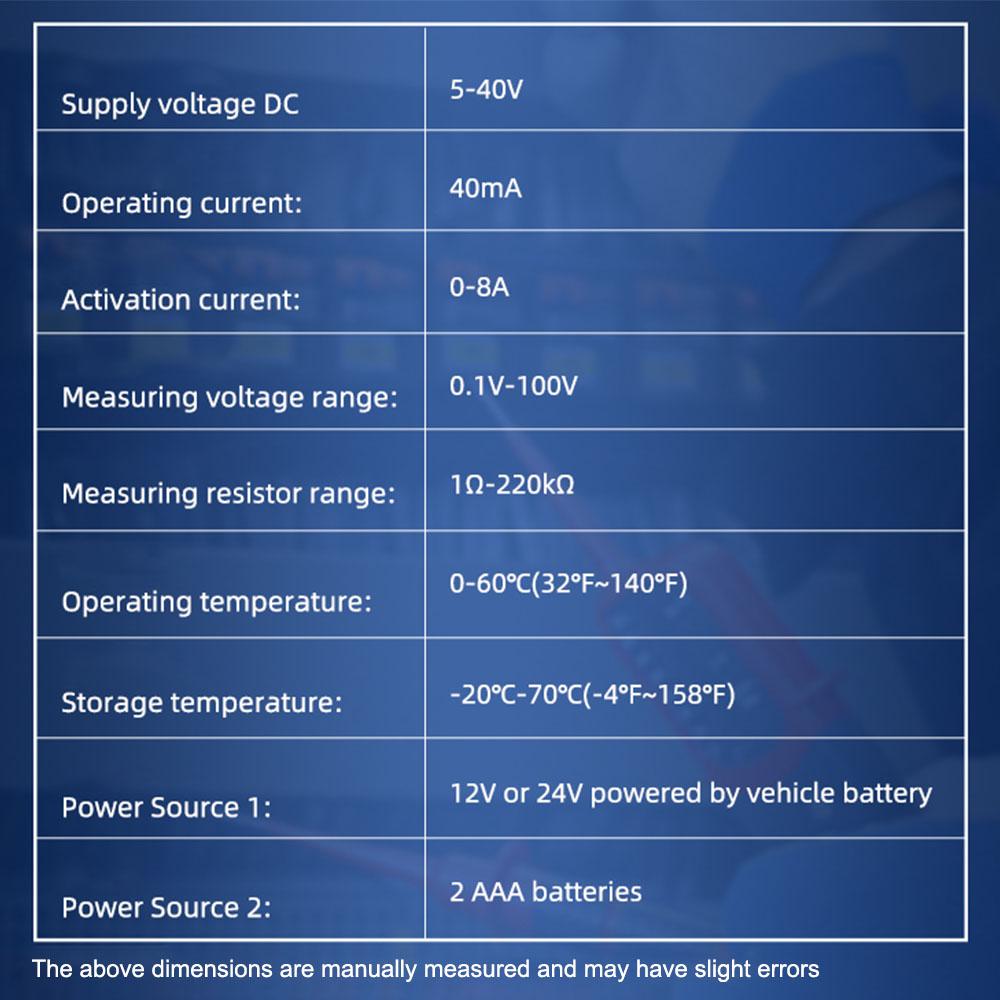 5V-40V Electrical System Tester Automotive Power Probe Kit LCD Display Resistance Voltage Tester Vehicle Electric Circuit Tester