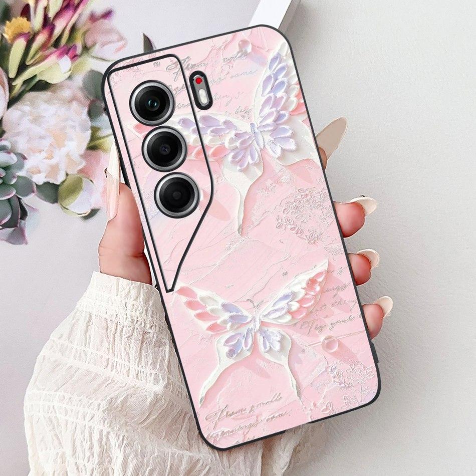 For Tecno Camon 40 Pro 4G Camon40 Elegant Floral Cat Phone Case For Camon 40 40Pro 4G CM6 CM5 Black Silicone Soft Cases Bumpers