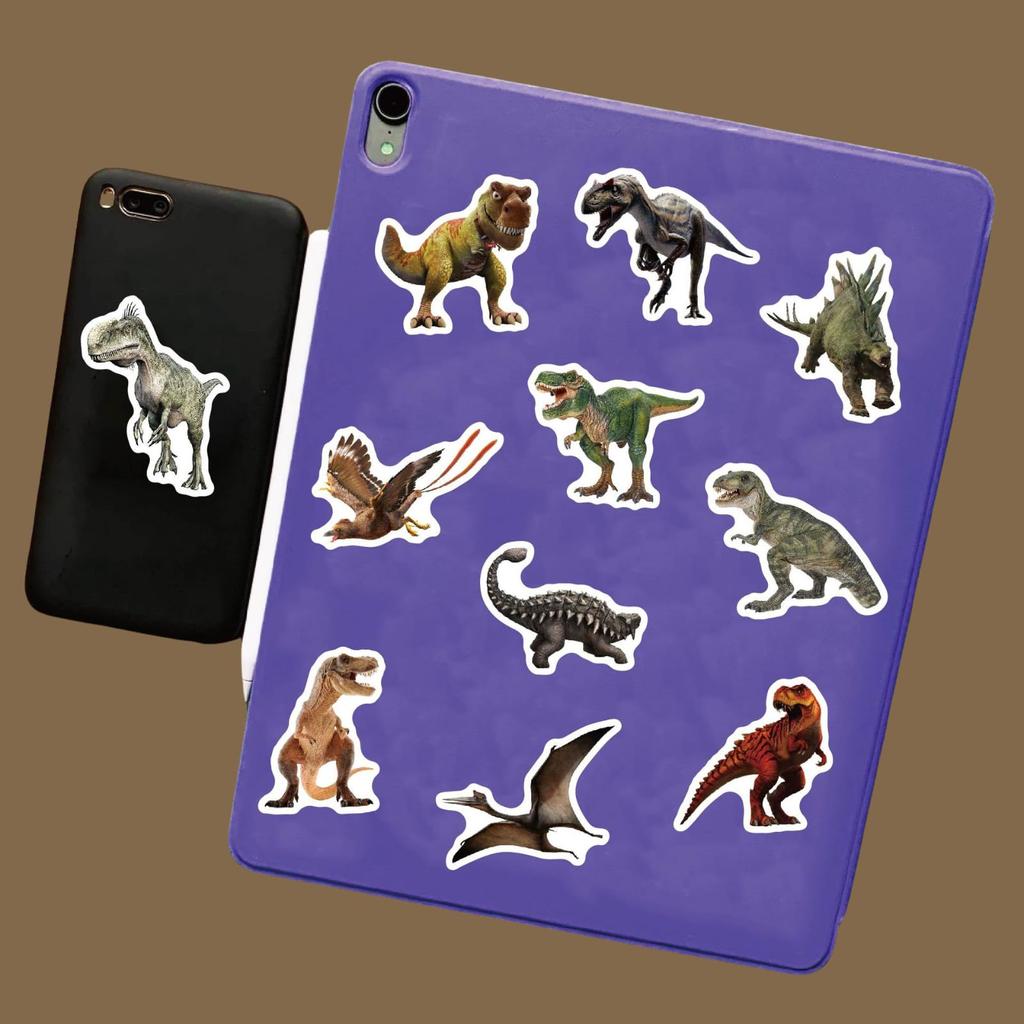 AquaLoach Dinosaur Sticker Set 50 Waterproof PVC Decals T-Rex Triceratops Pteranodon Designs