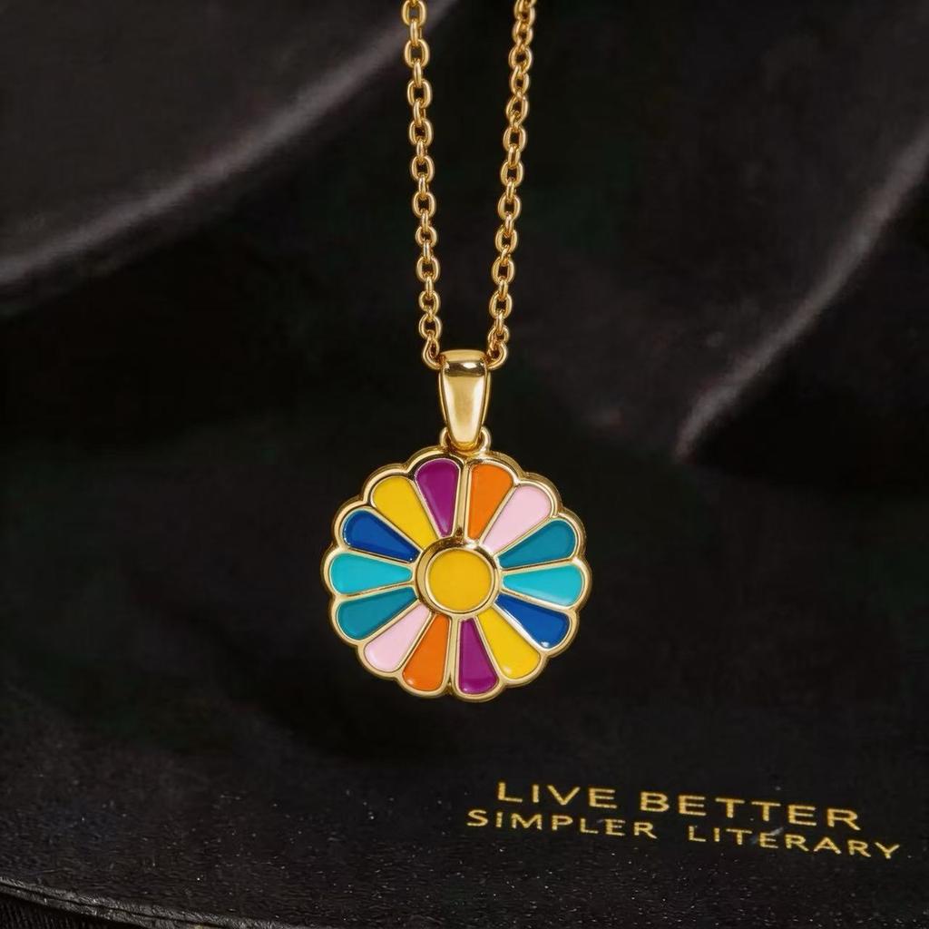 Niche Design Small Daisy Clavicle Chain Enamel Multicolored Pendant Fashion Necklace For Women Daily Matching