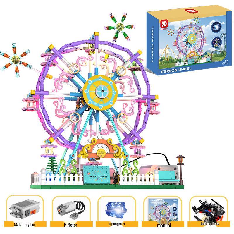 Elektrisches drehendes Riesenrad Bausteine mit bunten Lichtern - Kreatives Konstruktionsspielzeug & Dekoration