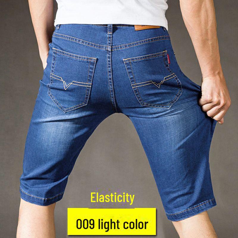 

2024 Мужские повседневные эластичные джинсовые шорты — свободный крой, прямые штанины, средняя длина, цельный пошив high elastic cotton, Size 40