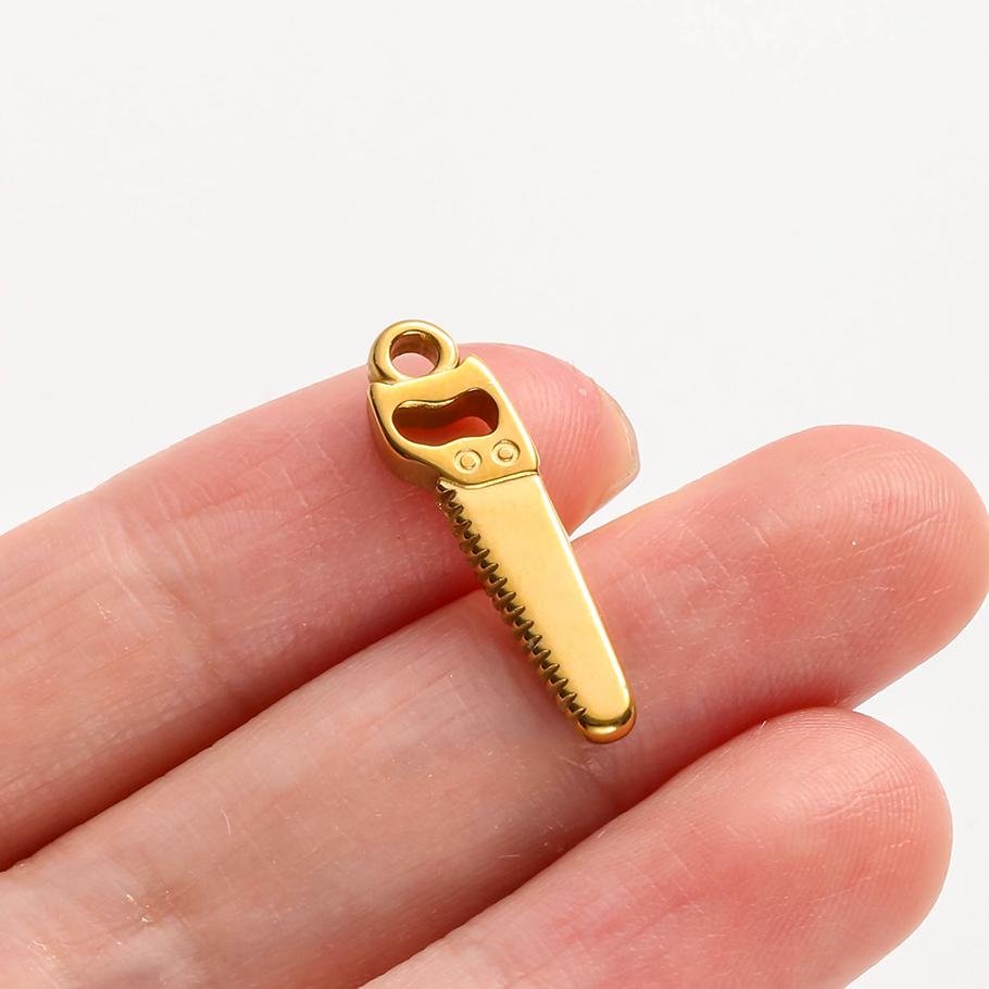 6pcs Tools Pendant Sword Gun Axe Real Gold Plated Stainless Steel Charms For Jewelry Making Necklace Keychain Handmade Material