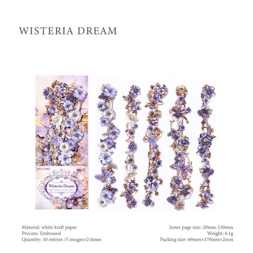 20PCS Colored Long Floral Stickers Paper Collage Stationery Decor Hollow Relief Craft Scrapbooking