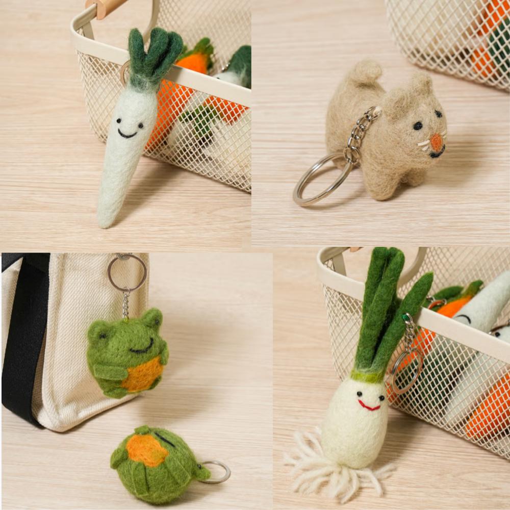 Wool Key-ring #4 - Onion, Radish, Dog & Frog