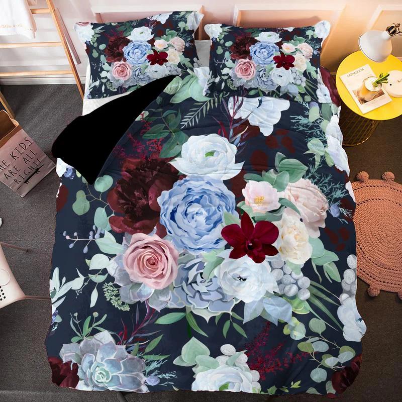 3D Flower Printed King Queen Duvet Cover Orange Beautiful Floral Bedding Set For Girl Women Plant 2/3Pcs Polyester Quilt Cover