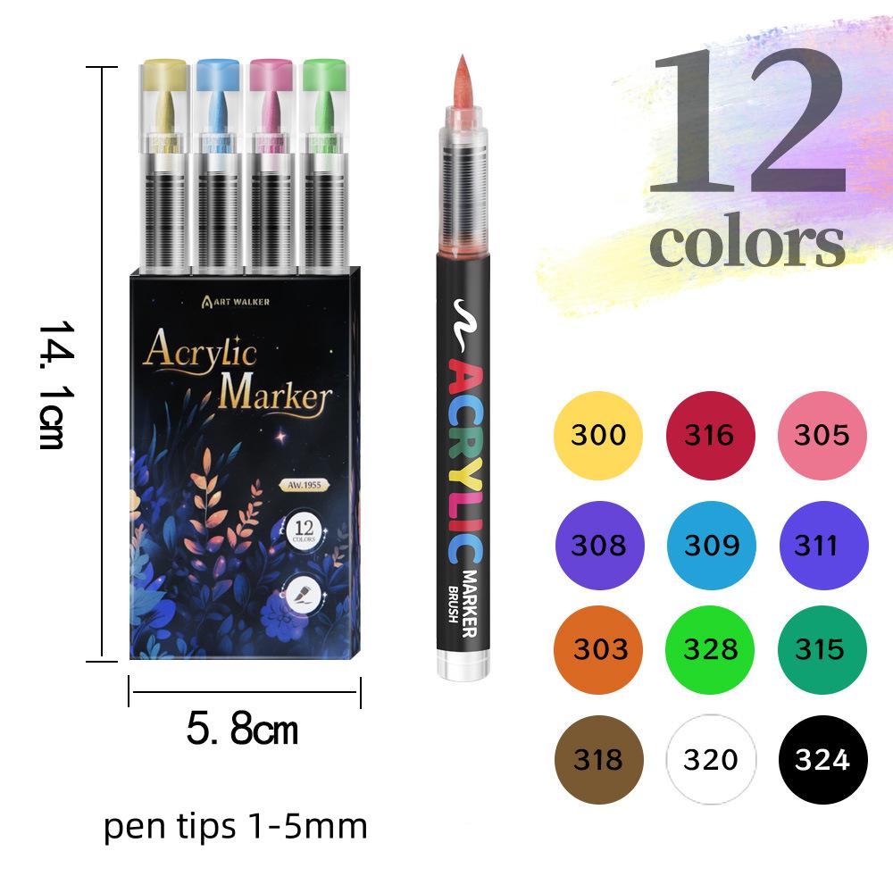 

12/24/36/48 Color Soft Brush Nib Acrylic Marker Pen Set for Wood Stone Graffiti Painting Coloring Watercolor Marker Art Supplies