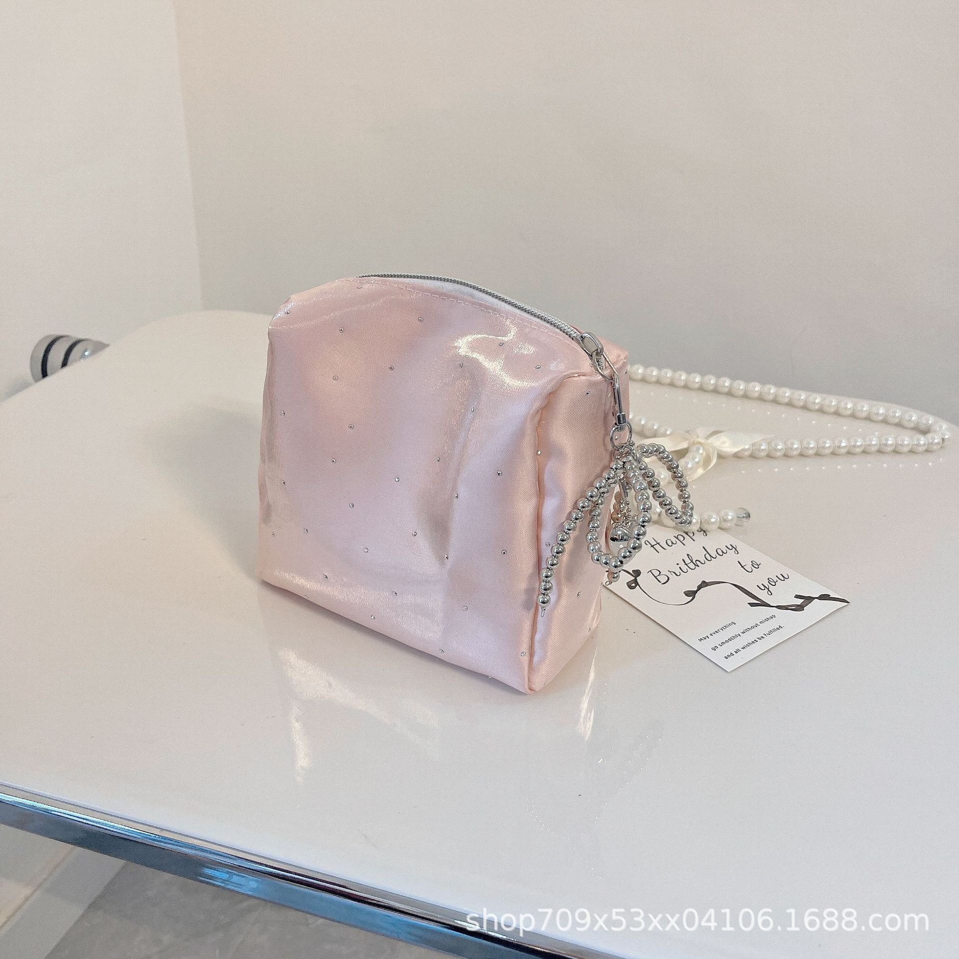 

Premium Makeup Bag Pouch Women Portable Travel Organizers Toiletry Bag Silk Water Diamond Clutch Bag Small Cosmetics Organizer