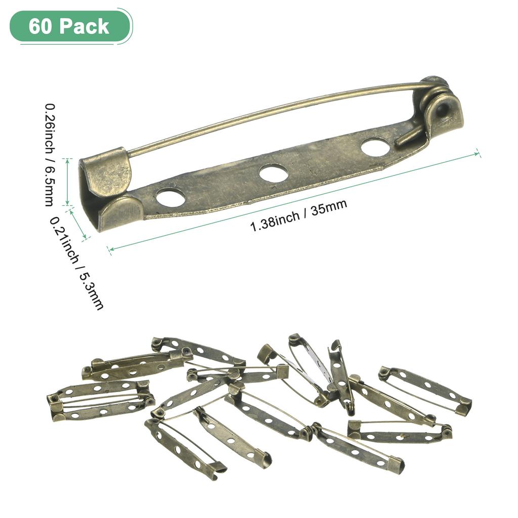 60pcs Bar Pins 30/35mm Brooch Pin Backs Safety Clasp for Badges Name Tags Corsage DIY Metal Boutonnieres Locking Pin-backing