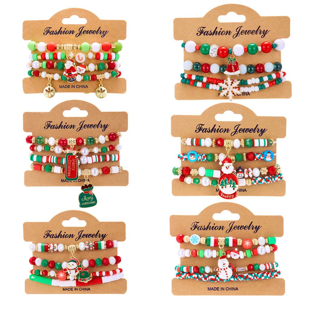 Christmas Santa Claus And Reindeer Beaded Bracelets With Handcrafted Acrylic For Holiday Gift Giving