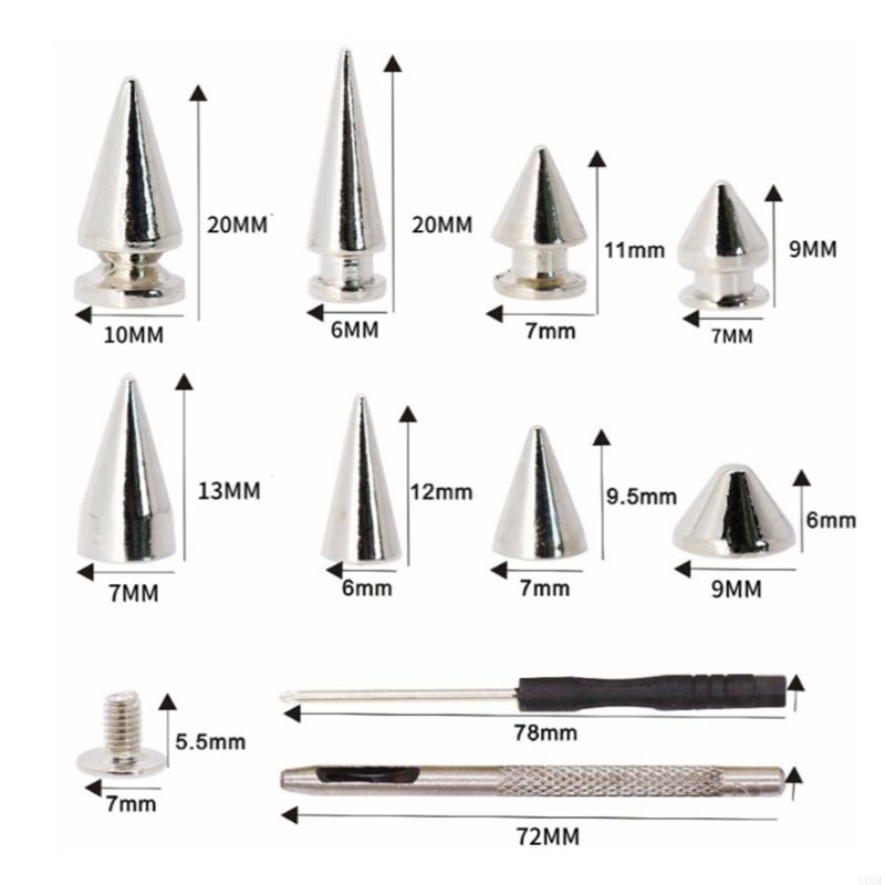   354Pcs Punk Spikes and Studs 8 Size Cone Spikes Metal Tree Spikes Studs for Leather Craft Clothing Craft Decoration