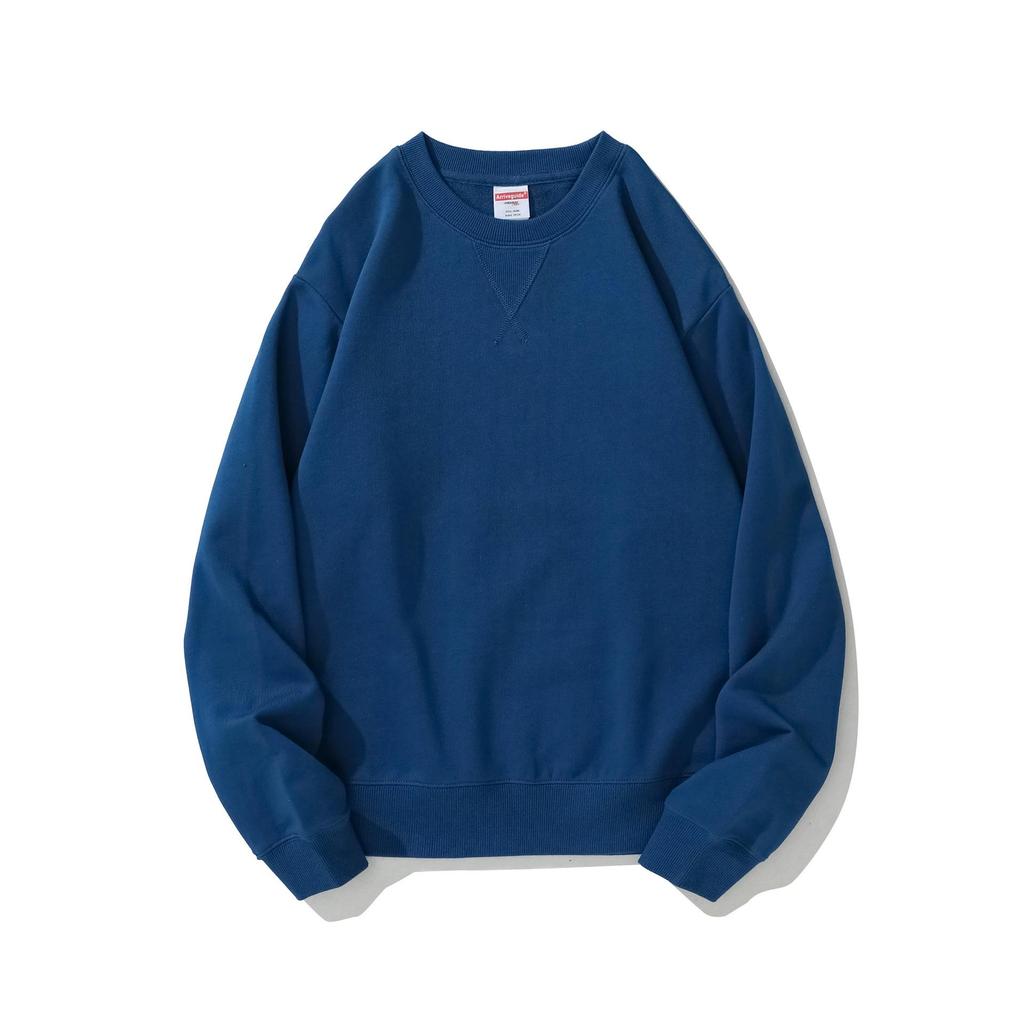 Herren Frühling und Herbst 380g Übergröße Rundhals Locker Langarm Pullover Einfarbiges Sweatshirt