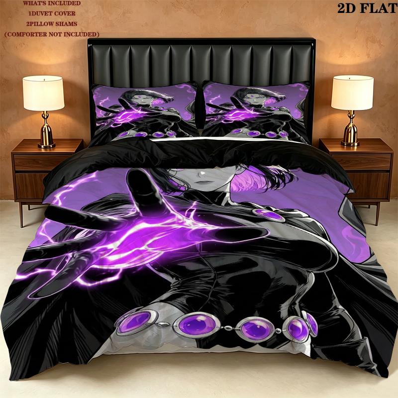 Raven Teen Titans Pattern Bedding uilt Set uilt Cover Pillowcase Home Decoration Birthday Gift (1 * duvet cover + 2 * pillowcase without core)