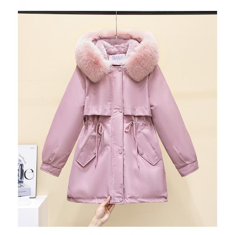 Womens Winter Parka With Fur Hood Fleece Lined Slim Fit Thick Cotton Coat