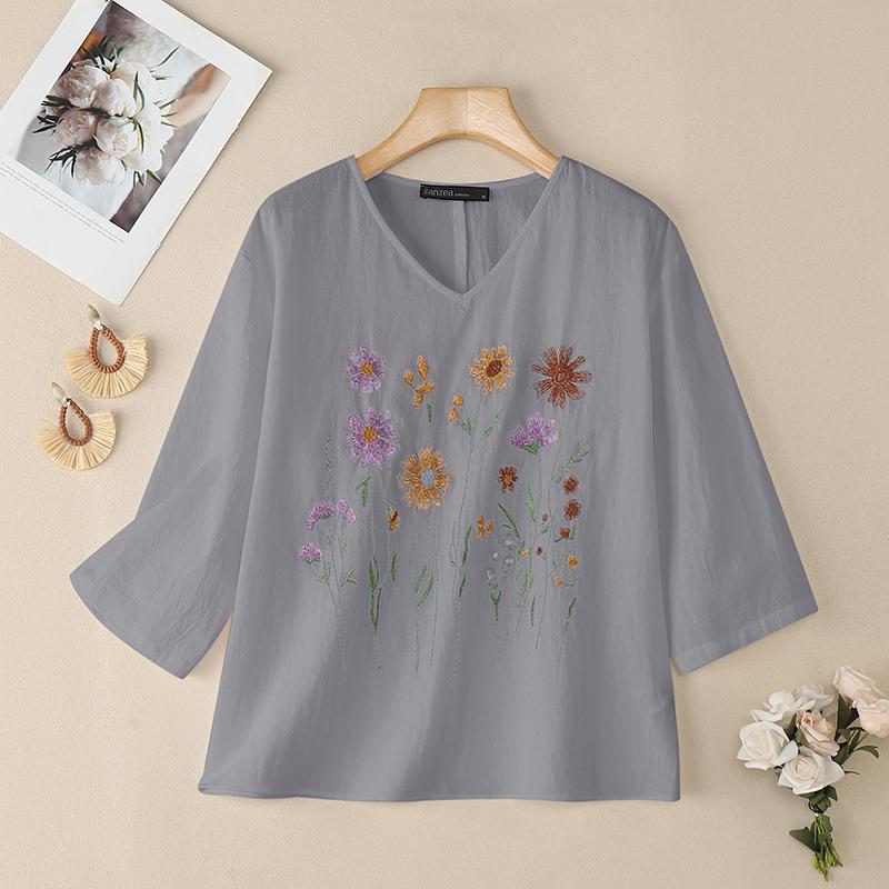 

ZANZEA Women Floral Print Casual Round Neck 3/4 Sleeve Blouse L сірий колір