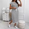 Women's Striped Fitted Dress, Drawstring Waist, Casual Comfortable with Streamlined Design,plus Size