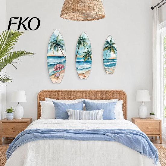 French Vintage Home Decor 3Pcs Wooden Surfboard Wall Art Decor, Natural Wood Hanging Sign, Sun-resistant Sculpture Lightweight Tropical Summer