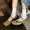 Leather Retro 2025 New One-word Elastic Band Square Head Shallow Mouth Ballet Shoes Flat Single Shoes Women