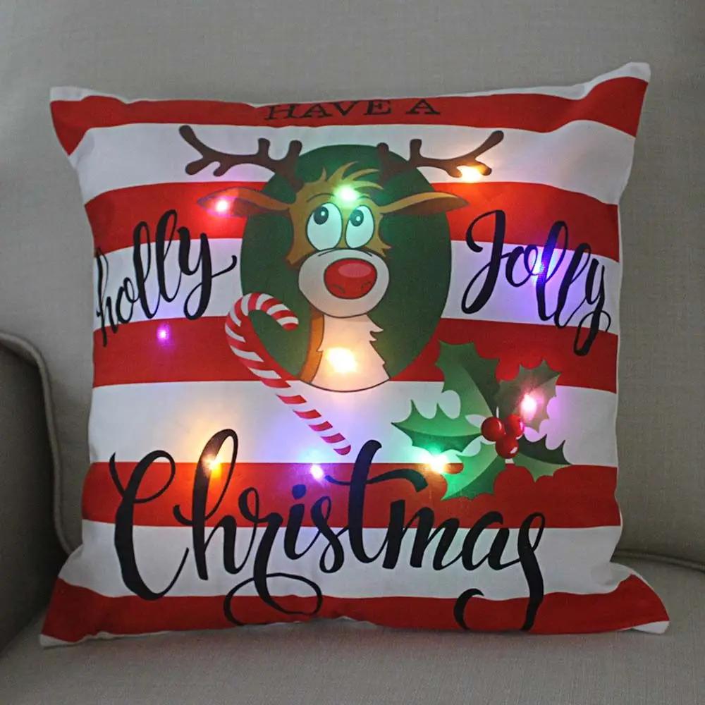 Christmas Light LED   Decoration 45x45cm Santa  Sled Village Color Ball Sofa Seat Pillow Sleeve  Cases