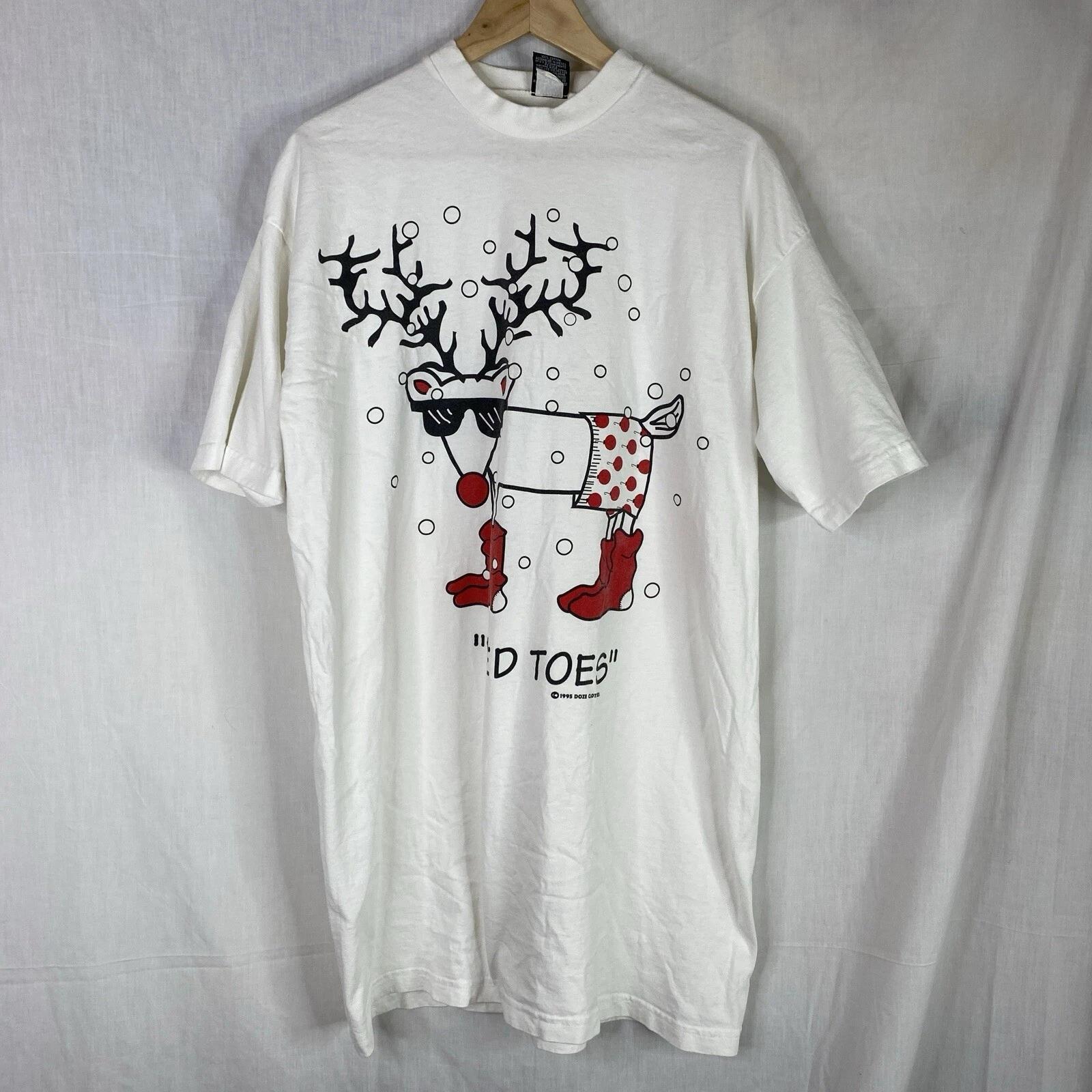 

1995 Doze Clothes Red Toes Rudolph w/ Sunglasses sleep One Size T-Shirt XL 90s 3XL