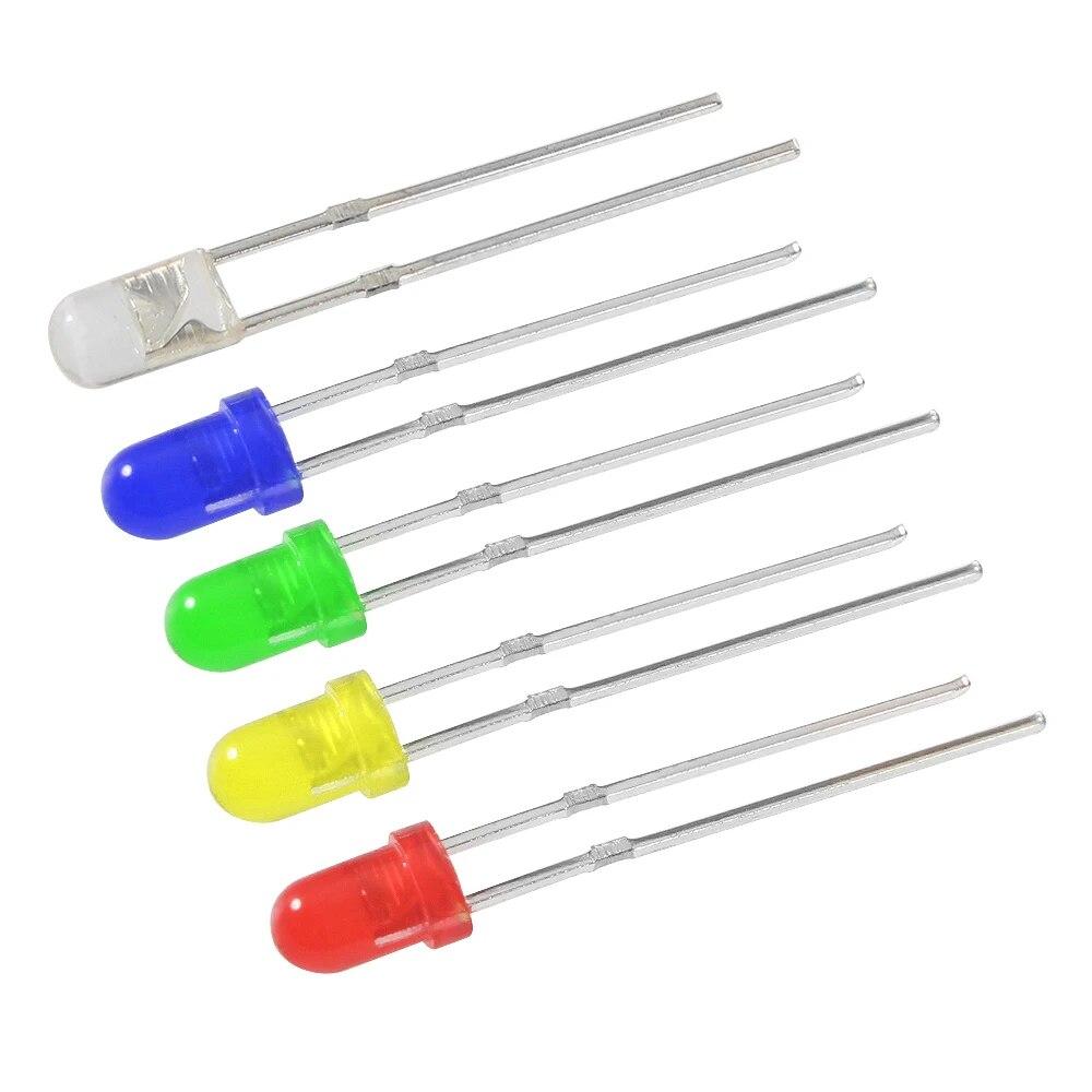 200 bucăți 3 mm diodă emițătoare de lumini 5 culori set sortiment de diode LED, roșu, galben, verde, albastru, alb, diodă LED F3, electronică DIY