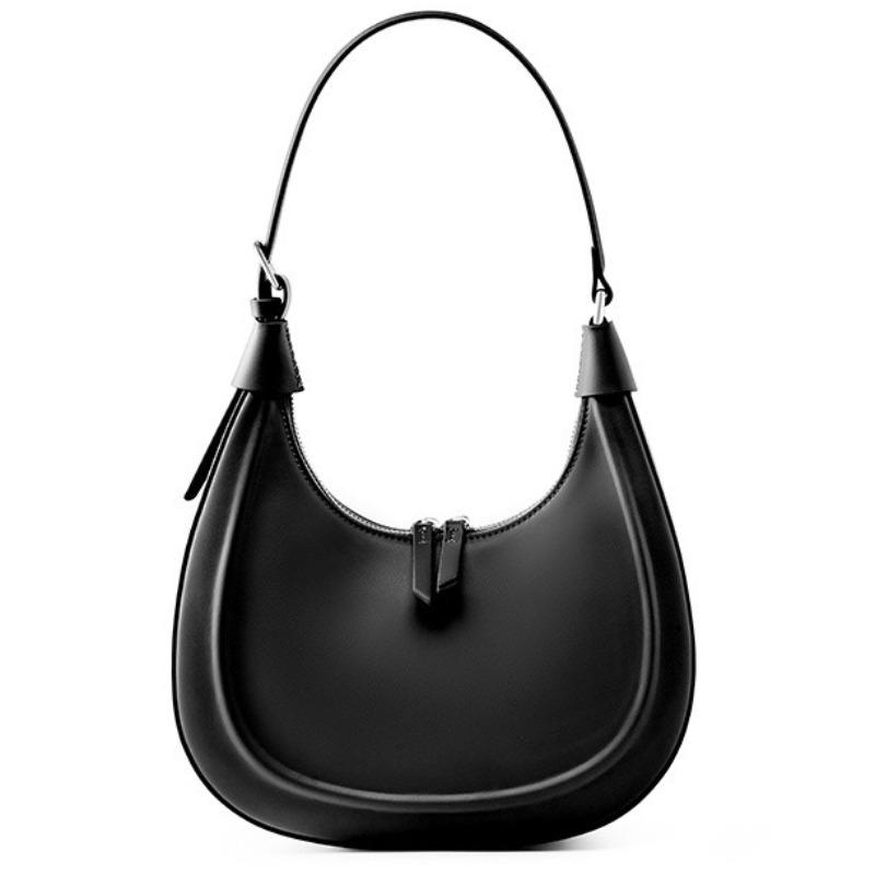 

2025 Сумка-хобо из натуральной кожи для женщин, сумка-полумесяц подмышку, повседневная сумка-кроссбоди из коровьей кожи чёрный
