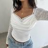 Trendy Spicy Girl Sheer Long-Sleeve Lace Patchwork T-Shirt