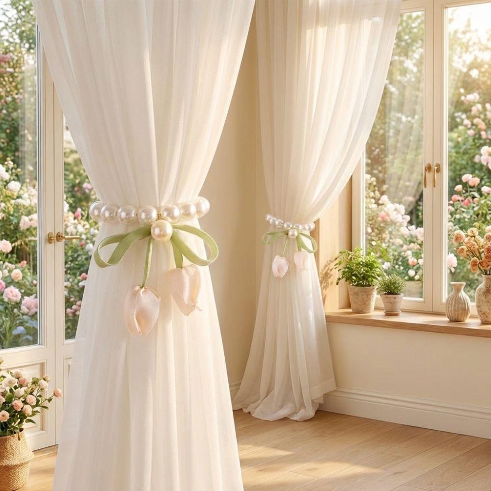 Exquisite Magnetic Buckles Curtain Tiebacks Adjustable Tulip Curtain Straps  Dining Room