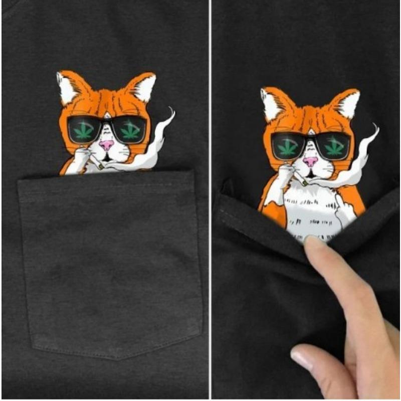 Pocket Cat Short Sleeved T-shirt Men's Shirt Cat T Brown Bear Fun Novel Pet Shirt