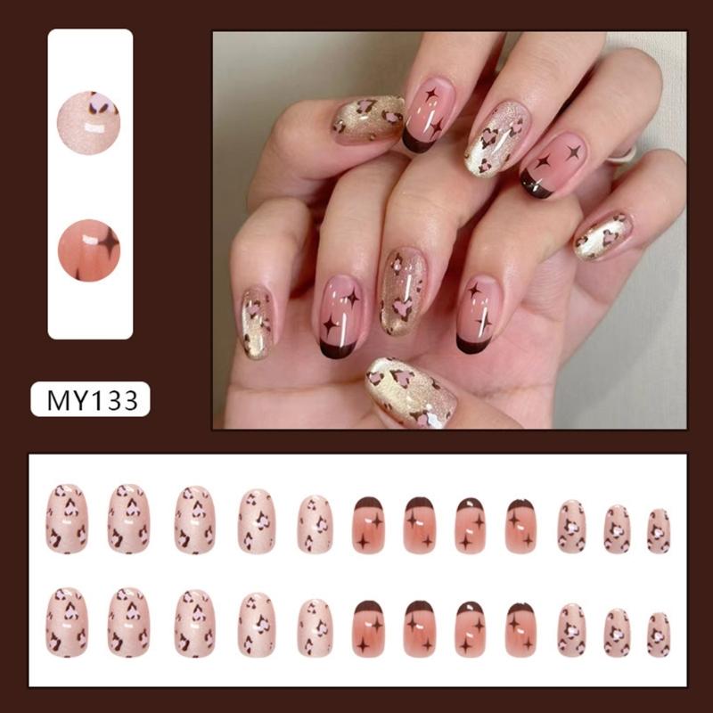 Almond Press on Nail Glossy Designs Fake Nail Stick on Nail in 12 Sizes,24Pcs French Nail Tips for DIY Nail Art Decors