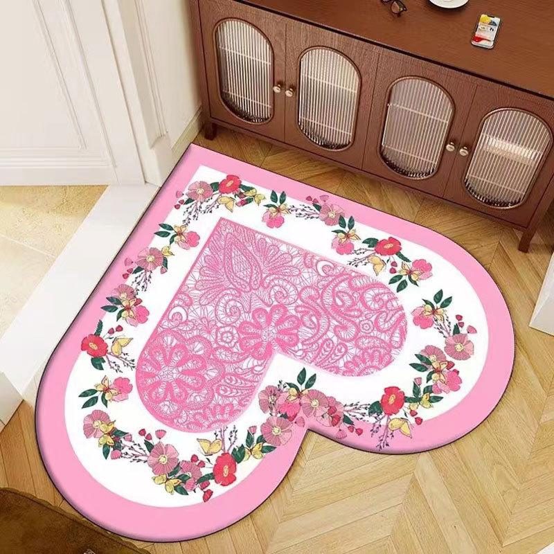 Love Shaped Entrance Door Mat Household Bathroom Entrance Non Slip Mat Decorative Floor Mat