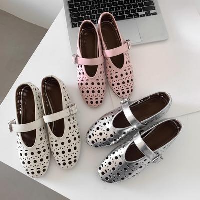 Mary Jane Single Shoes Women's 2025 Spring and Summer New Round Head Breathable Casual Versatile Height Increase One-word Buckle Hollow Ballet Shoes