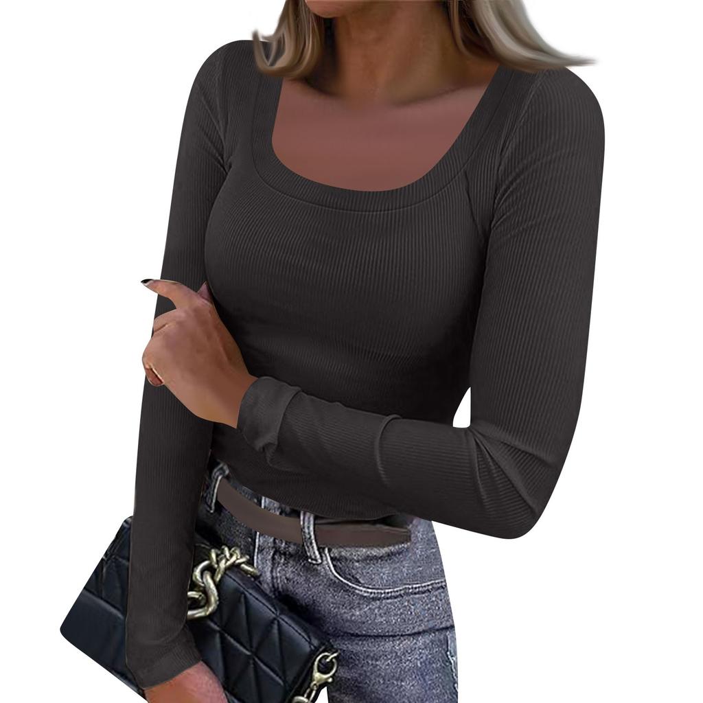 Dámské a zimní tričko se štíhlým dnem Móda Ležérní Jednobarevné Pulovr se čtvercovým výstřihem Dlouhý rukáv Top