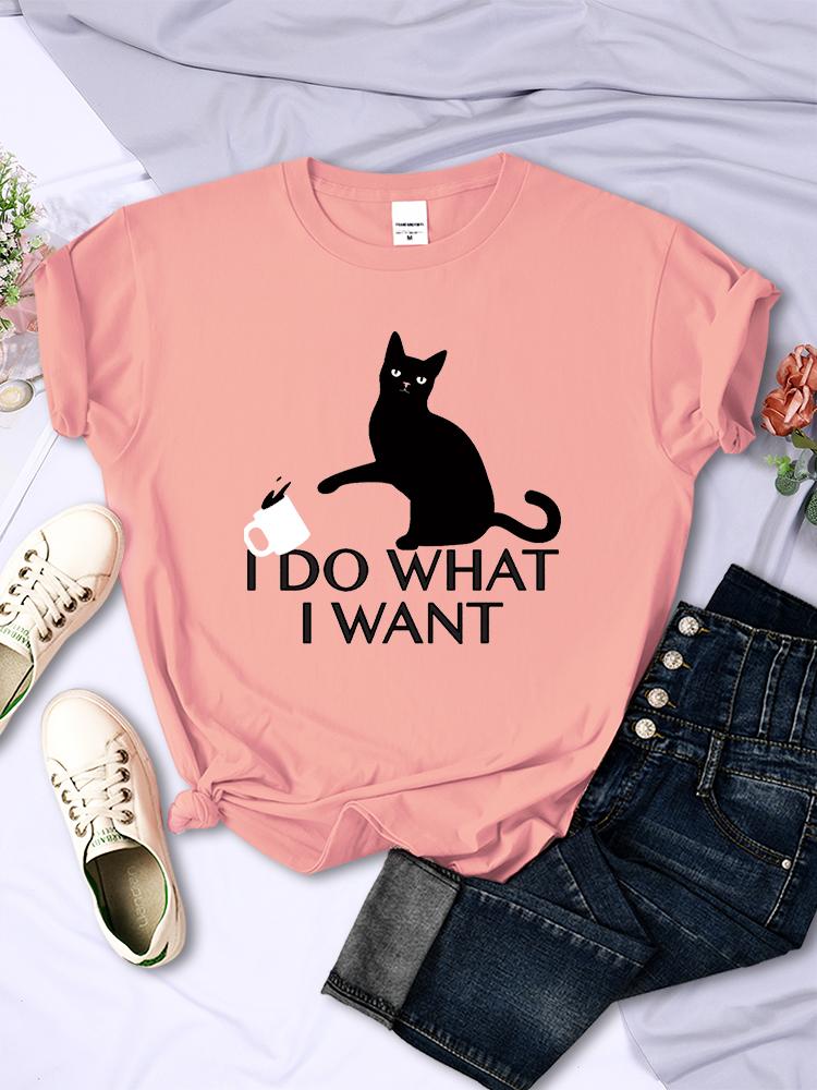 Černá kočka Dělám, co chci Nápis Dámská trička Módní Měkké Kreativní Krátký rukáv Vintage Ležérní Prodyšné Dámské tričko Oblečení