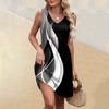 Women's Summer V-neck Casual Beach Vacation Style Striped Printed Sleeveless Patchwork Dresses