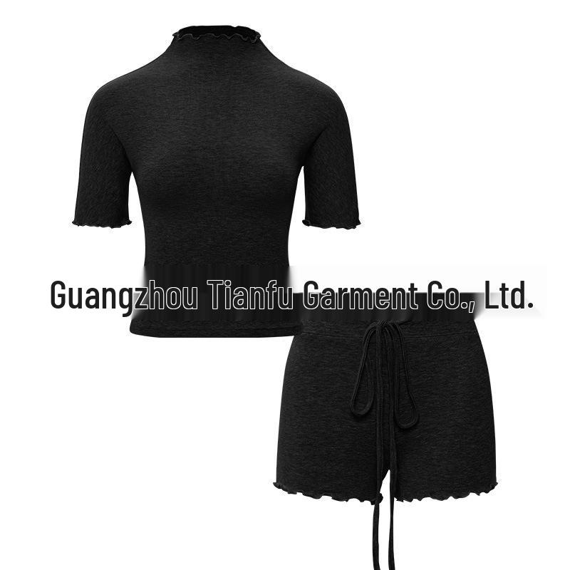 Modal! Summer 2026 Women's Slim-fit High Neck Short Sleeve T-shirt and Shorts Set
