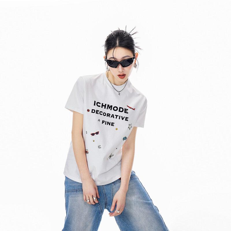 ICH MODE Women s Cool-Feel Flocked Print Slim T-Shirt L